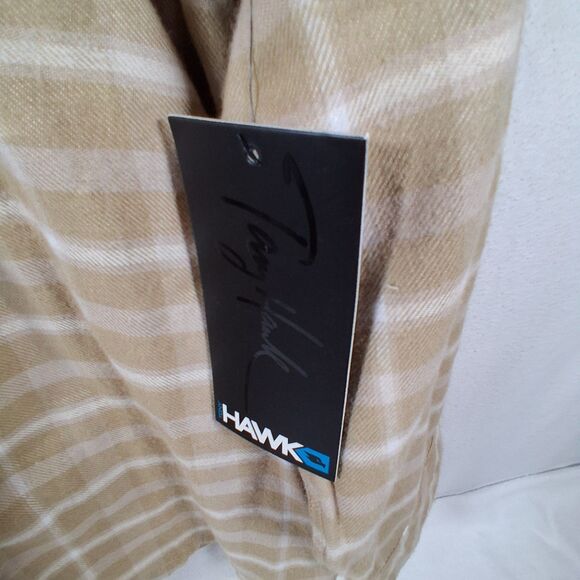 Tony Hawk Flannel Hooded Shirt Mens XL White Cap Tan Plaid Cotton Logo NWT - Picture 3 of 7